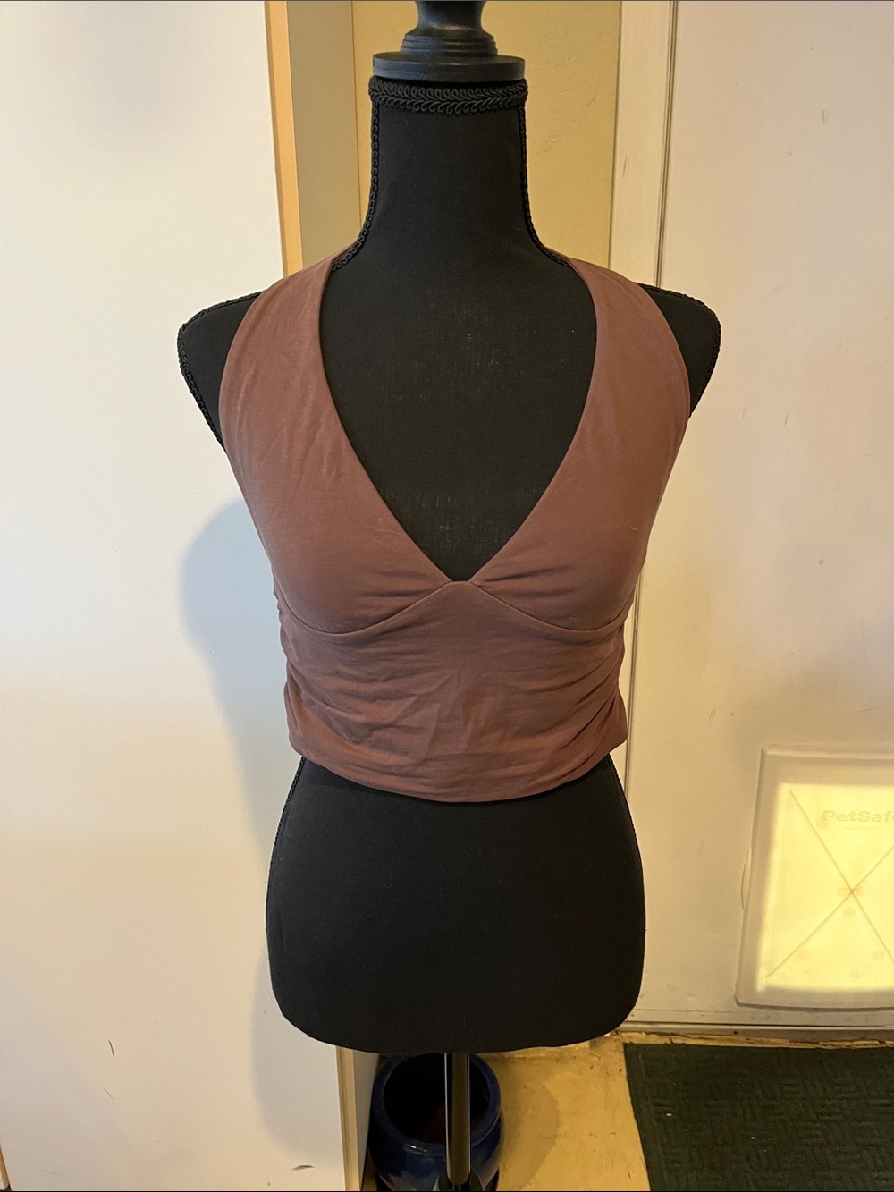 Brown V-Neck Crop Tank Top